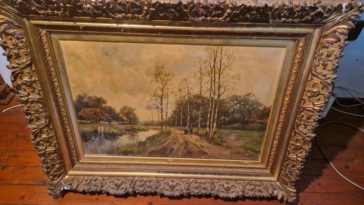 Olieverfschilderij landschap – J. van Couver – 19e/20e eeuw, Antiek en Kunst, Kunst | Schilderijen | Klassiek, Ophalen