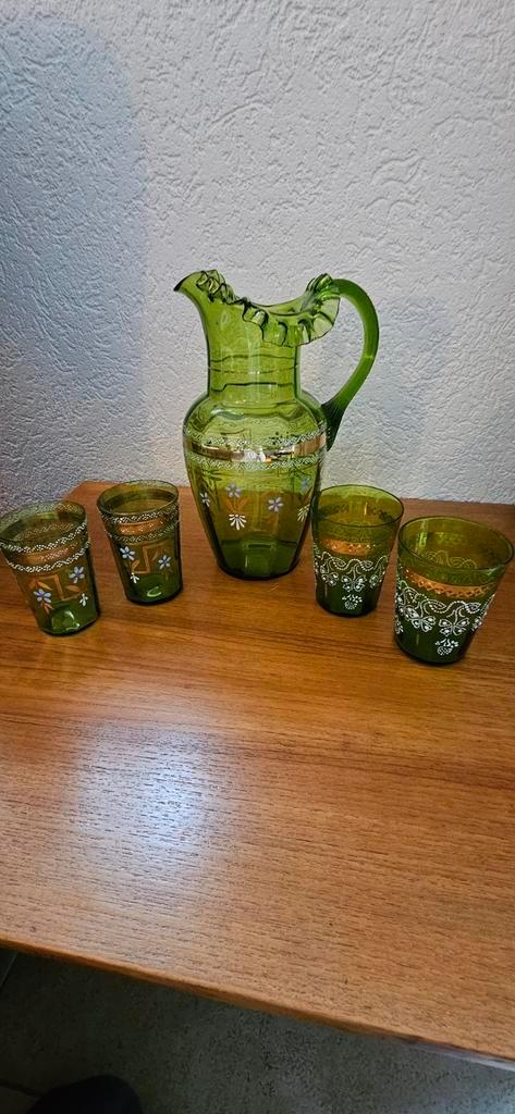 Boheemse Waterkan met Glazen, Antiek en Kunst, Antiek | Glas en Kristal, Ophalen of Verzenden