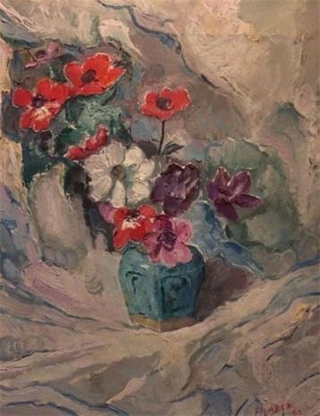 Dirk Filarski - Anemonen in gemberpot" - stilleven uit 1953 beschikbaar voor biedingen
