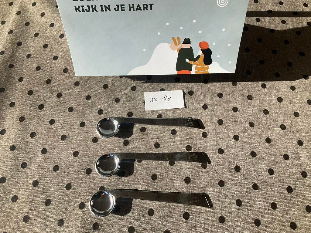 3 x ILLY lepeltje, Ophalen of Verzenden, Gebruikt, Rvs of Chroom