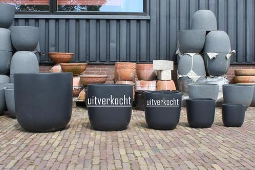 Ronde bloempotten clayfibre antraciet grijs (3 maten), Tuin en Terras, Bloempotten, Nieuw, Balkon, Tuin, Rond, Ophalen