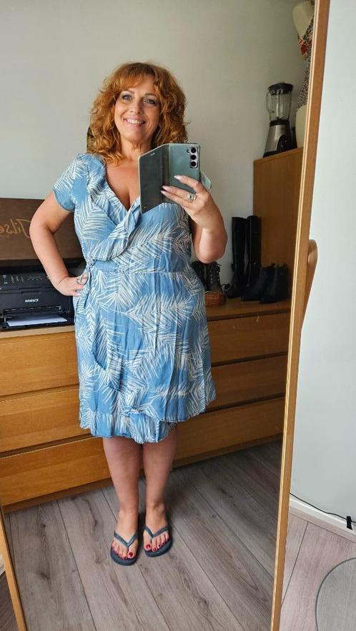 GEISHA overslag jurk L (valt ruim)voor 40 tm 44, Kleding | Dames, Jurken, Gedragen, Blauw, Verzenden