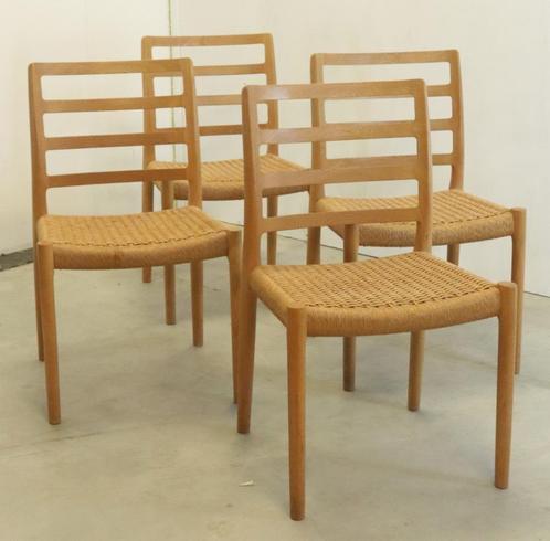 Set 4 Niels O Möller model 85 vintage papercord, Huis en Inrichting, Stoelen, Vier, Hout, Bruin, Verzenden