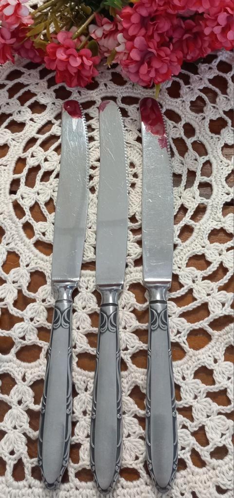 Set van 3 brocante dinermessen, kartels, Gero, nr. 517, Huis en Inrichting, Keuken | Bestek, Ophalen of Verzenden