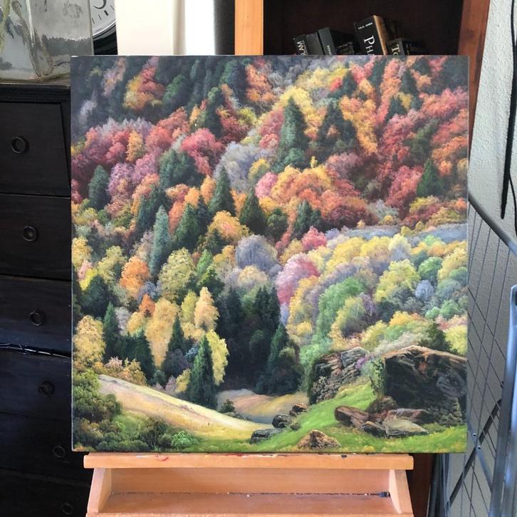 Origineel Schilderij – Kleurrijk Herfstbos, Antiek en Kunst, Kunst | Schilderijen | Klassiek, Ophalen of Verzenden