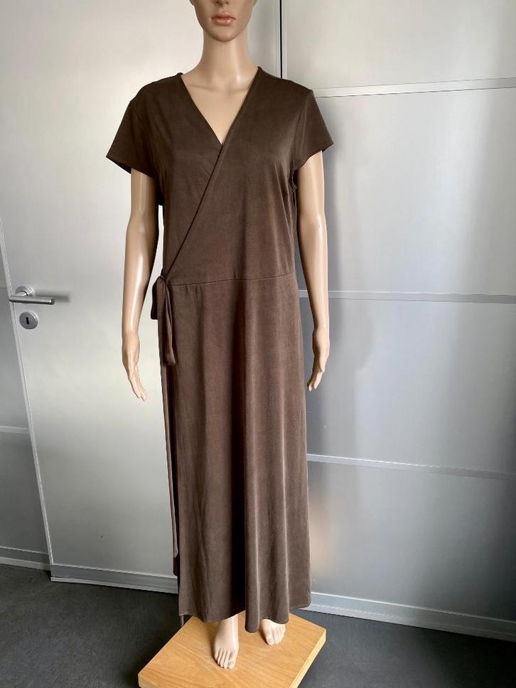 J122 Yaya maat 42=L lange overslag-jurk vest bruin, Kleding | Dames, Jurken, Zo goed als nieuw, Maat 42/44 (L), Bruin, Onder de knie