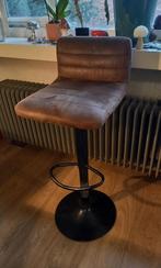 2x Cognac leren barkruk, in hoogte verstelbaar, Ophalen, Gebruikt, In hoogte verstelbaar, 60 tot 90 cm