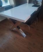 Moderne eettafel met roestvrijstalen poten., Huis en Inrichting, Ophalen, Gebruikt, 50 tot 100 cm, 150 tot 200 cm