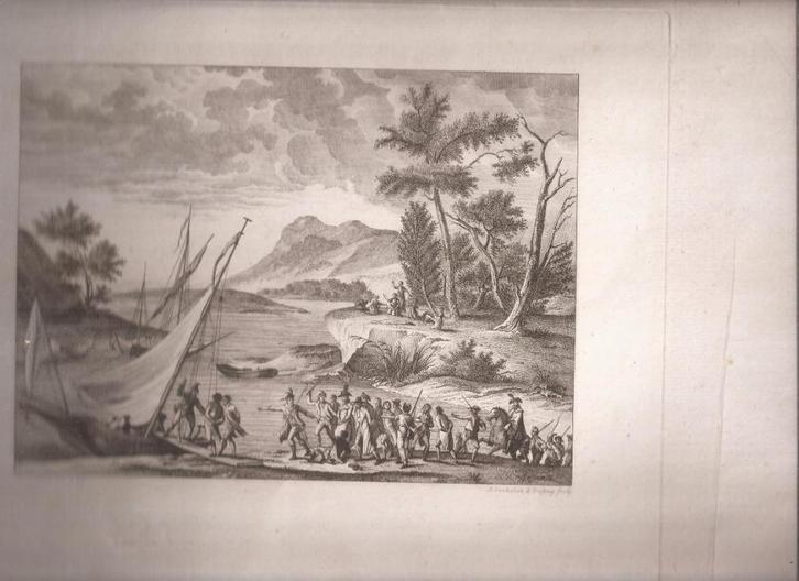 D. Bertaux Het inschepen van slaven gravure Vrijdag/vinkeles, Antiek en Kunst, Kunst | Etsen en Gravures, Ophalen of Verzenden