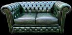 Chesterfield 2 zit bank groen leer + BEZORGING GRATIS, Antiek en Kunst, Antiek | Meubels | Stoelen en Banken, Ophalen of Verzenden