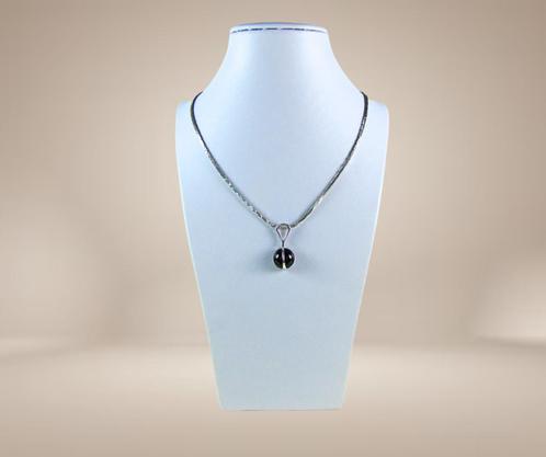 Modernistische 835 zilveren ketting vaste ONYX hanger!, Sieraden, Tassen en Uiterlijk, Kettingen, Zo goed als nieuw, Zilver, Zilver