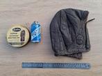 antieke leren vliegenierscap met 2 blikjes ledervet 1935, Ophalen of Verzenden, Tweedehands, Overige typen