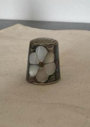 vingerhoed – parelmoer & abalone - Mexico– alpaca zilver, Verzamelen, Vingerhoedjes, Gebruikt, Buitenland, Overige materialen