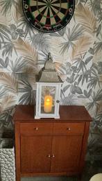 Te koop lantaarn hout, glas, bovenkant metaal., Ophalen, Gebruikt, 50 tot 75 cm, Wit