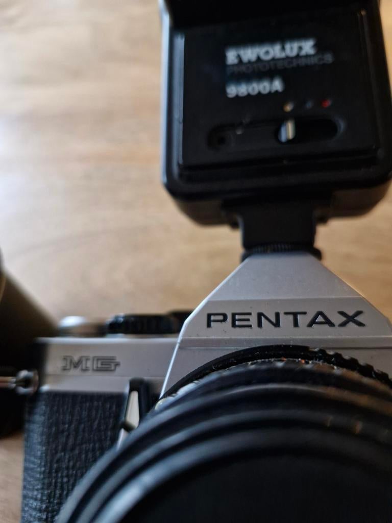 Pentax MG Camera met Ewolux Flitser, Ophalen of Verzenden, Gebruikt, Spiegelreflex, Pentax