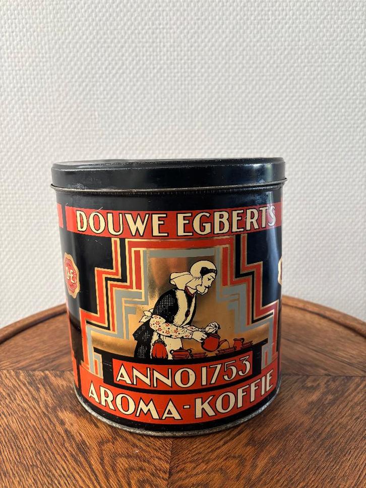 Vintage groot rond Douwe Egberts koffieblik., Verzamelen, Blikken, Gebruikt, Koffie, Douwe Egberts, Ophalen of Verzenden