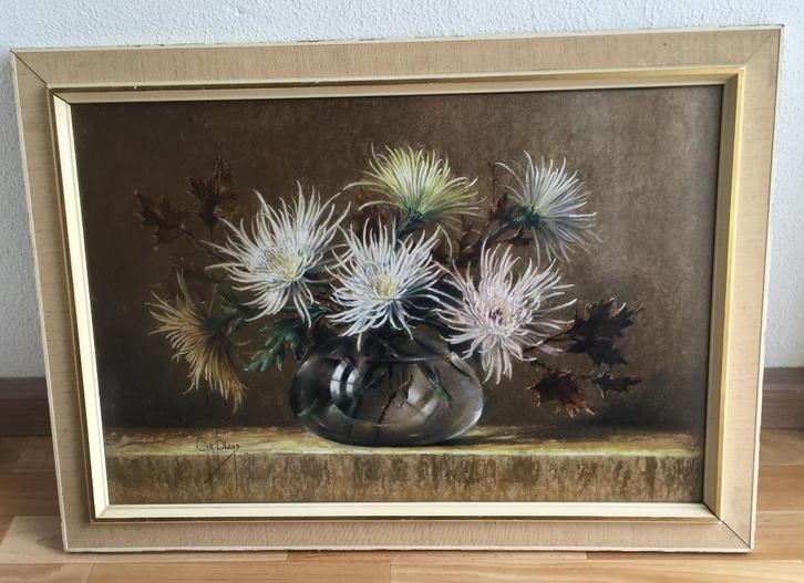 Cyriacus Bleys (1895- 1976) pastel-bloemenstilleven., Antiek en Kunst, Kunst | Schilderijen | Klassiek, Ophalen of Verzenden