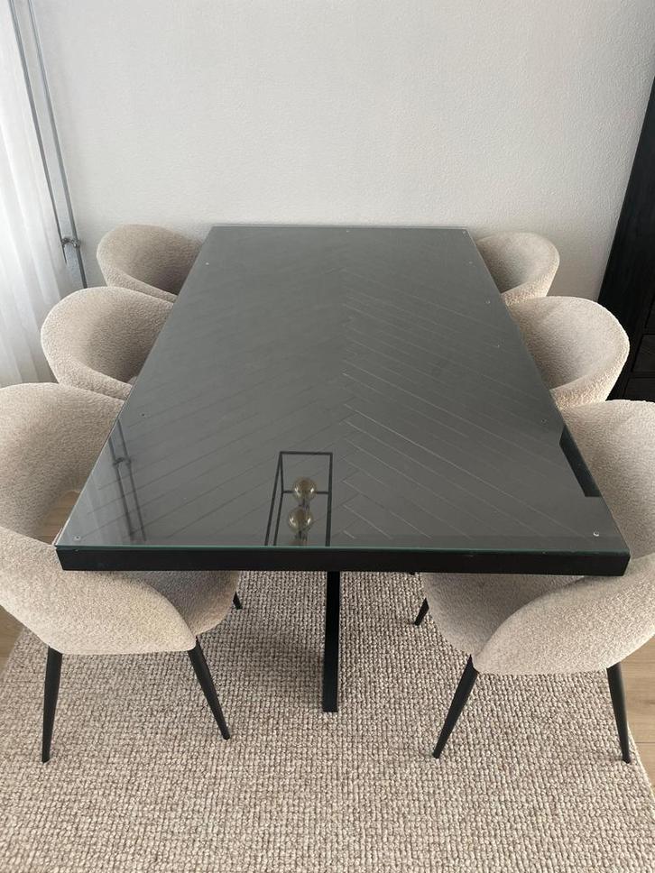 Zwarte mangohout visgraat eettafel 180, Huis en Inrichting, Tafels | Eettafels, Zo goed als nieuw, 50 tot 100 cm, 150 tot 200 cm