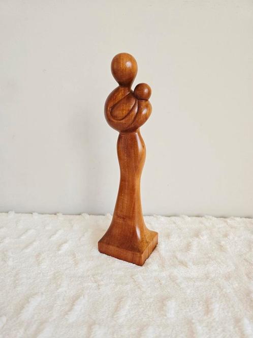 Vintage Houten Sculptuur Moeder & Kind, Antiek en Kunst, Kunst | Beelden en Houtsnijwerken, Ophalen of Verzenden