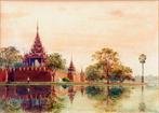 M.G. Tun HLA (1874-1946) - Temple Burma, aquarel, Ophalen of Verzenden