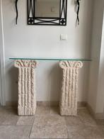 Twee zuilen met facet geslepen glasplaat, Ophalen, Gebruikt