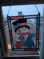 Glas in lood sneeuwpop met kerstboom, Ophalen of Verzenden, Gebruikt