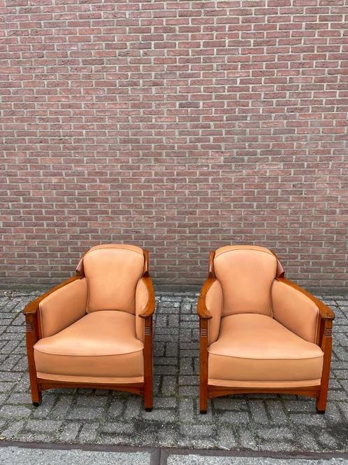 Fauteuils Schuitema Hector refurbished 2x, Huis en Inrichting, Fauteuils, Gebruikt, Hout, Leer, 50 tot 75 cm, 75 tot 100 cm, Ophalen