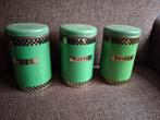 Blikken groen met geblokte rand vintage 3 stuks, Ophalen of Verzenden, Gebruikt, Overige