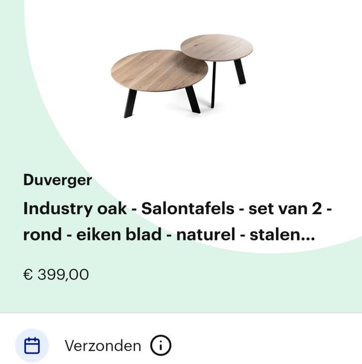 Ronde salontafel set van 2 industriël naturel eikenblad, Huis en Inrichting, Tafels | Bijzettafels, Zo goed als nieuw, Rond, Minder dan 55 cm