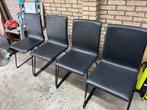 Ikea Volfgang. Zwarte leren stoelen - set van 4, Huis en Inrichting, Stoelen, Ophalen, Gebruikt, Zwart, Vier