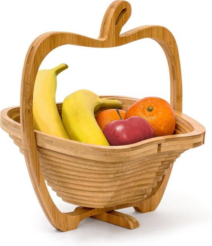 Opvouwbare fruitmand uit bamboe, Huis en Inrichting, Woonaccessoires | Schalen en Manden, Nieuw, Vierkant, Hout, Ophalen of Verzenden