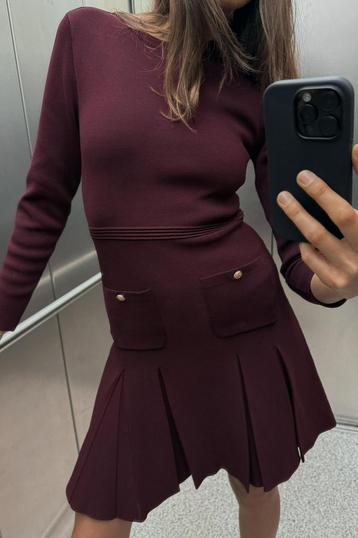 Dames Zara tricot jurk met plooien goud knopen nieuw maat S beschikbaar voor biedingen