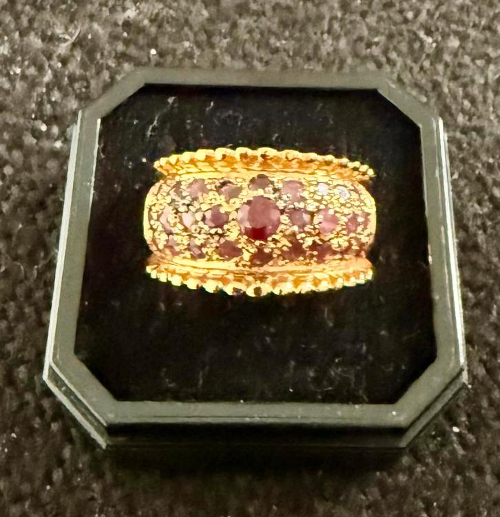 Vintage Zilveren Ring Verguld met Roze Topaas - Maat 9, Sieraden, Tassen en Uiterlijk, Antieke sieraden, Ring, Zilver, Met edelsteen