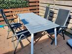 Tuinset tafel met stoelen en kussens, Ophalen, Gebruikt, Aluminium