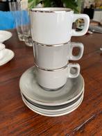Grijze en witte Delaunay kopjes en schotels Douwe Egberts, Verzenden, Zo goed als nieuw, Porselein, Kop en/of schotel