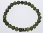 Elastische armband met natuurstenen olijfgroene kralen, Ophalen of Verzenden, Nieuw, Groen