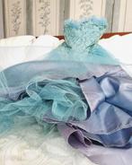 prachtige oude PETROL BLAUWE volle TULE JURK / dress, Antiek en Kunst, Antiek | Kleding en Accessoires, Ophalen of Verzenden, Dames