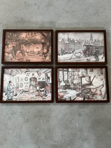 Set van 4 Anton Pieck prenten in lijst (47,5 x 33 cm) beschikbaar voor biedingen