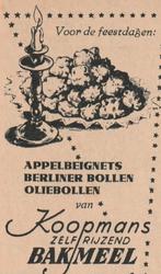 retro reclame 1949 Koopmans zelfrijzend bakmeel oliebollen, Verzamelen, Verzenden, Overige typen
