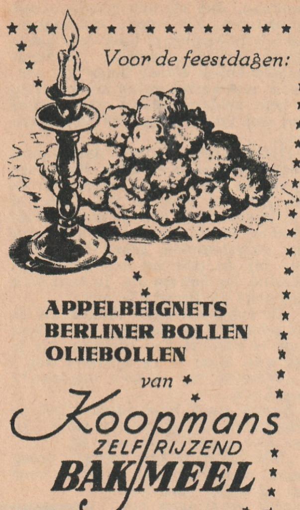 retro reclame 1949 Koopmans zelfrijzend bakmeel oliebollen, Verzamelen, Retro, Overige typen, Verzenden