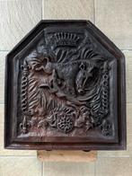 Antiek gietijzeren haardplaat Occitaans kruis, zwijn, lelie, Ophalen, Gebruikt, Vrijstaande haard, Overige soorten