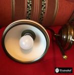 Brocante wandlamp messing brons - olielamp kap dikke glas, Verzenden, Glas, Klassiek