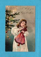 Pracht oude kerstkaart/reliéf M507 - Meisje met poppetje, Verzamelen, Verzenden, Voor 1920, Gelopen, Kinderen