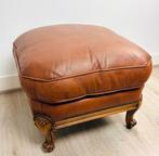 Vintage leren voetenbank Queen Anne‑stijl met cabriole‑poten, Ophalen of Verzenden, Zo goed als nieuw, Rechthoekig, 50 tot 75 cm
