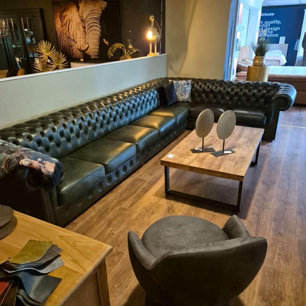 26898 Chesterfield Hoekbank Donkergroen 4,25 m x 2,40 m, Huis en Inrichting, Banken | Bankstellen, Nieuw, Hoekbank, Vierpersoons of meer