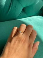 14K geelgouden solitair ring bezet met diamant # 220147, Goud, Goud, Met edelsteen, 17 tot 18