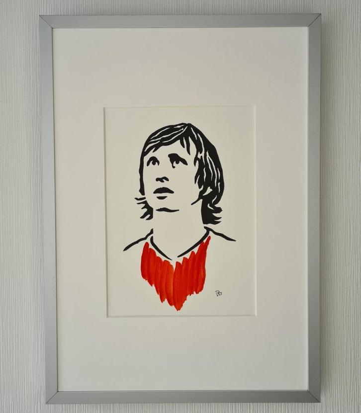 Johan Cruyff C (linodruk in aluminium lijst), Huis en Inrichting, Woonaccessoires | Schilderijen, Tekeningen en Foto's, Nieuw