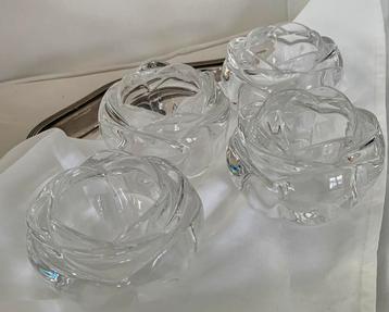 4x zware Waxinelichthouder Adria roos bloem kristalglas beschikbaar voor biedingen