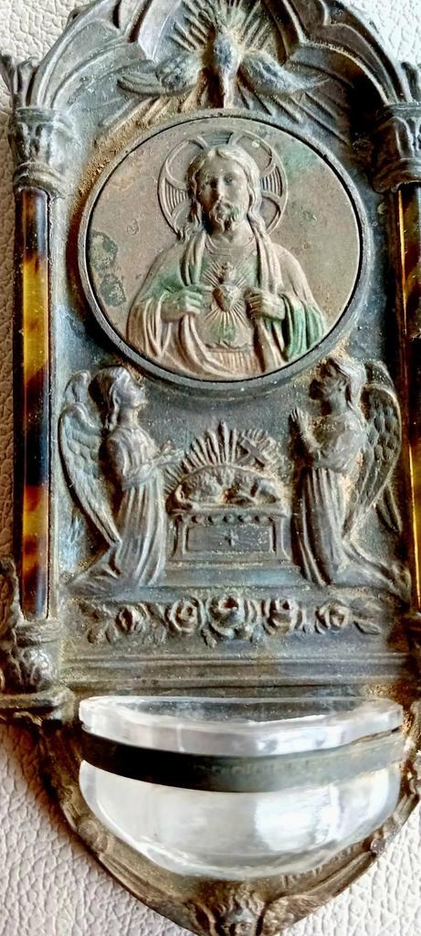 Antiek Wijwaterbakje Jezus & Engelen, depose., Antiek en Kunst, Antiek | Religie, Ophalen of Verzenden