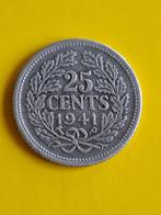 1941 PP kwartje in zilver Wilhelmina, schaars, Verzenden, Zilver, 25 cent, Koningin Wilhelmina